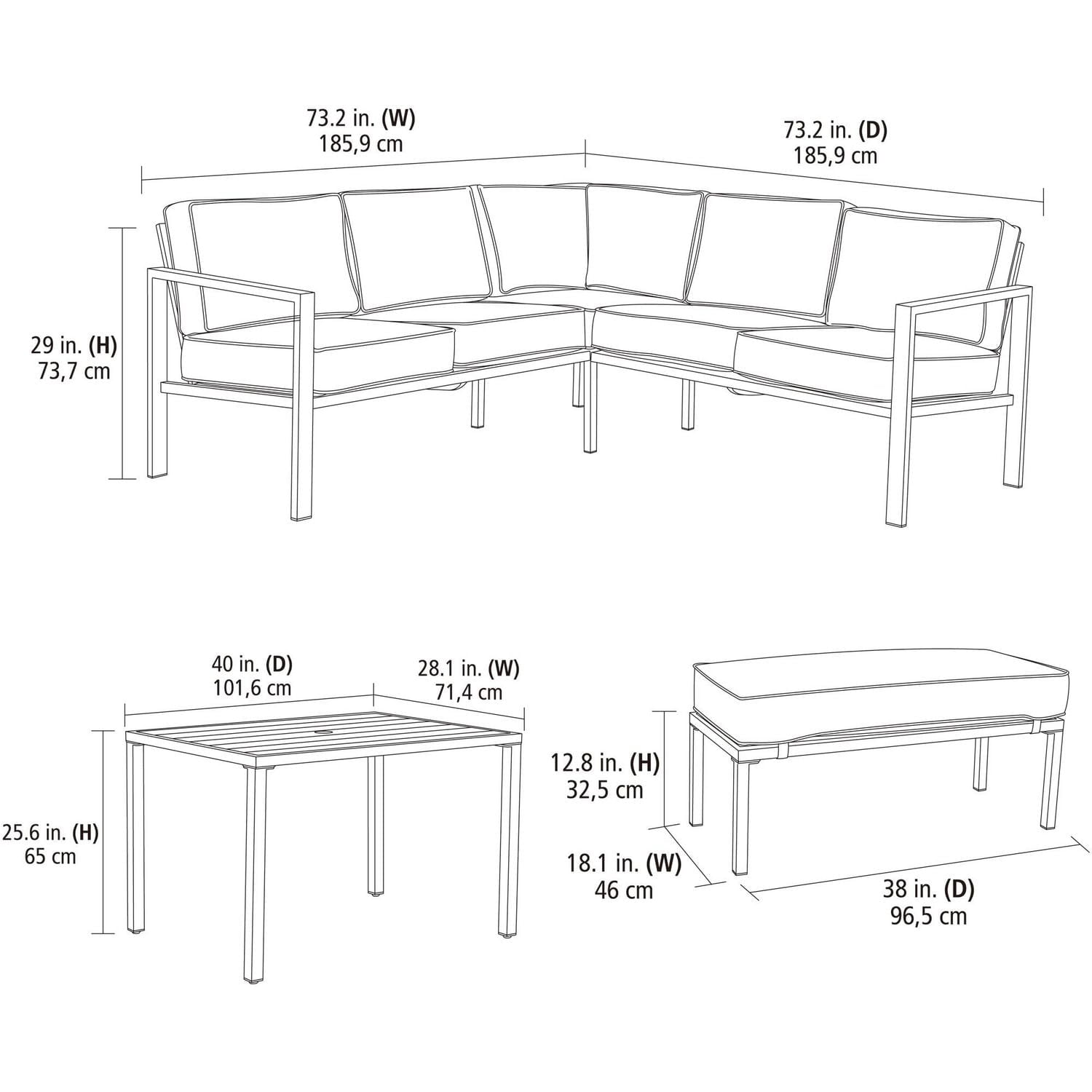 Mainstays Cobble Hill 3 pièces Patio Sectional Set, Polyester, Extérieur, Gris