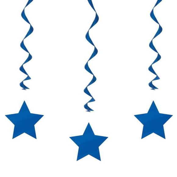 Blue Star Hanging Swirl Decorations, 26", 3ct