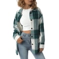thumbnail image 3 of Xingqing Chemise-Veste à Carreaux Rétro pour Femme à Boutons, Veste en Mélange de Laine à Manches Longues, Manteau Vert m, 3 of 9
