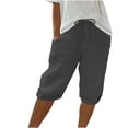 thumbnail image 4 of Dealovy Cotton Linen Shorts for Women High Waisted Drawstring Lightweight Knee Length Shorts with Pockets, 4 of 5