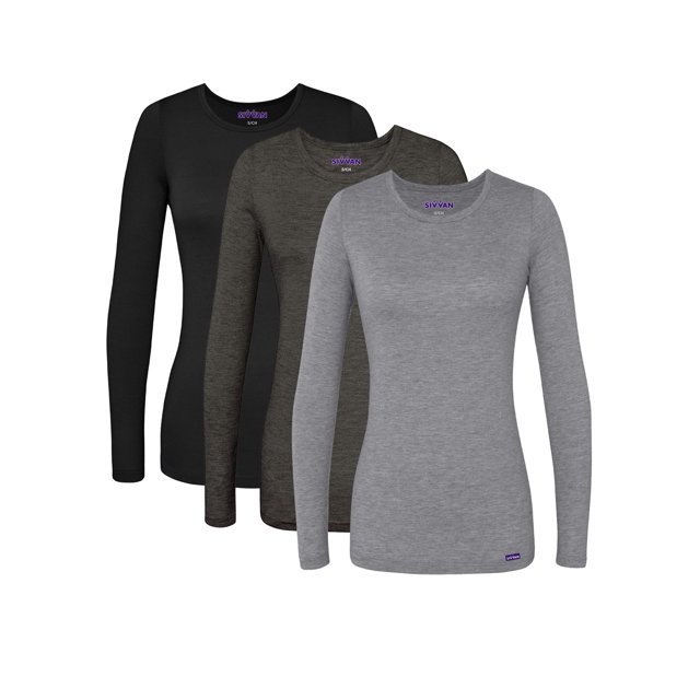 Sivvan 3 Pack Women's Comfort Long Sleeve Multi Color T-Shirt / Underscrub Tee