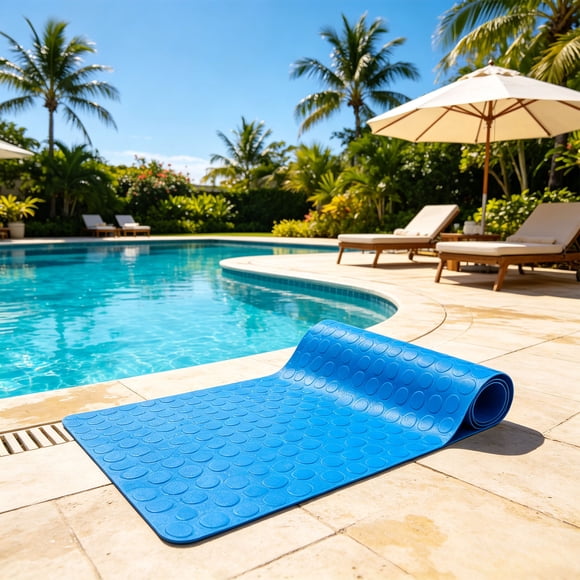 Tapis d'Échelle de Piscine Bleu Non Flottant en PVC, Coussin de Marche / Surface Texturée pour Piscines hors Terre, dans le Sol, Baignoire, Source Thermale, Marches de Sécurité Intérieur Extérieur, Plastique Imperméable et Durable