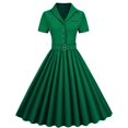 thumbnail image 1 of AherBiu Robe Vintage pour Femmes des Années 1950 à Boutons, Col à Revers, Col en V, Manches Courtes, Chemise Plissée, Robe Midi de Soirée, 1 of 3