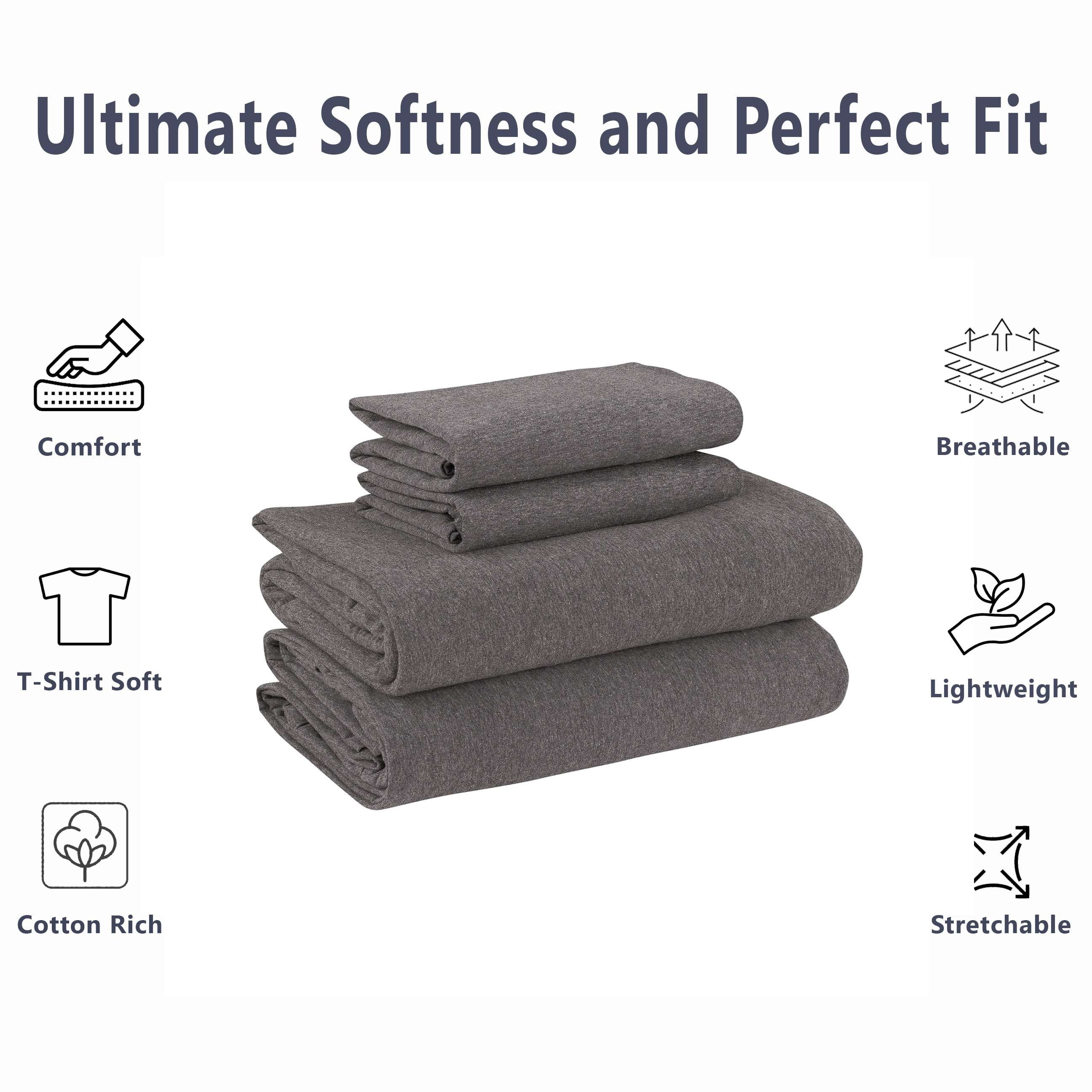 Mainstays – Parure de lit en jersey extra doux pour adulte, Queen, anthracite, 4 pièces