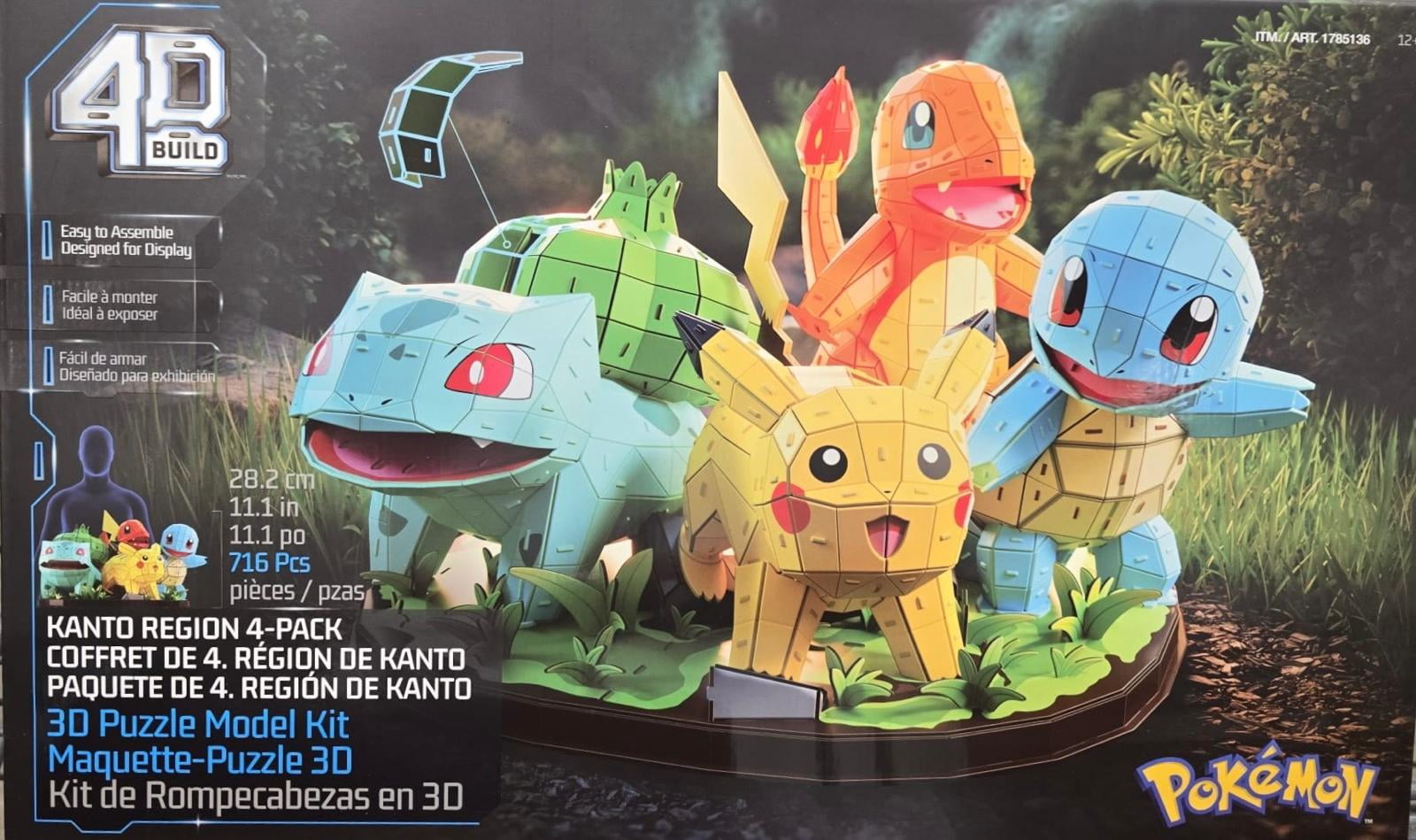 4D Build Kit de Modèle Casse-Tête 3D Pokémon Kanto Region Lot de 4 (Bulbasaure, Salamèche, Pistolet, Pikachu)