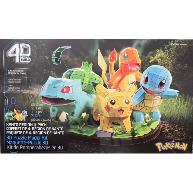 4D Build Kit de Modèle Casse-Tête 3D Pokémon Kanto Region Lot de 4 (Bulbasaure, Salamèche, Pistolet, Pikachu)