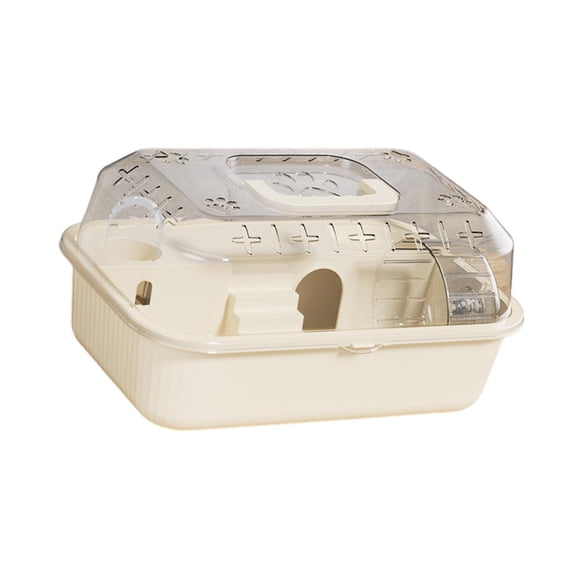 Transemion Hamster Cage Portable Hamster Home Habitat Small Animal Gerbil for Hedgehog Rice White 37x25x18cm