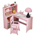 thumbnail image 2 of BeesClover Girls' Kids Corner Desk and Chair Set, L-Shaped Study Table with Bulletin Board, Storage Cabinets & Cloth Drawers, 2 of 7