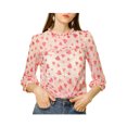 thumbnail image 1 of INSPIRE CHIC Women's 3/4 Sleeves Ruffle Mock Neck Sheer Lace Top, 1 of 7