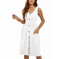 thumbnail image 1 of Robes d'Été pour Femmes Sans Manches Décontractées Amples Évasées à Boutons Robe Midi avec Poches Blanc m, 1 of 9
