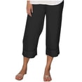 thumbnail image 1 of Birdeem Pantalon Capri pour Femmes à Taille Élastique, Été, Uni, Décontracté, Mode, Sortie, 1 of 12