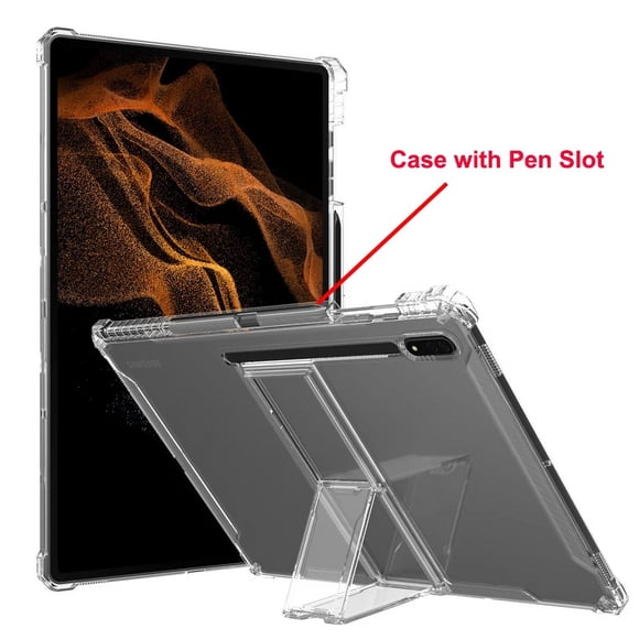 Stand Case for Samsung Galaxy Tab S9 FE S8 S7 Ultra Plus S6 Lite A7 A9 A8 Cover Pen Slot Soft Air-cushion Tablet Holder Shell Clear for Tab A8 2022