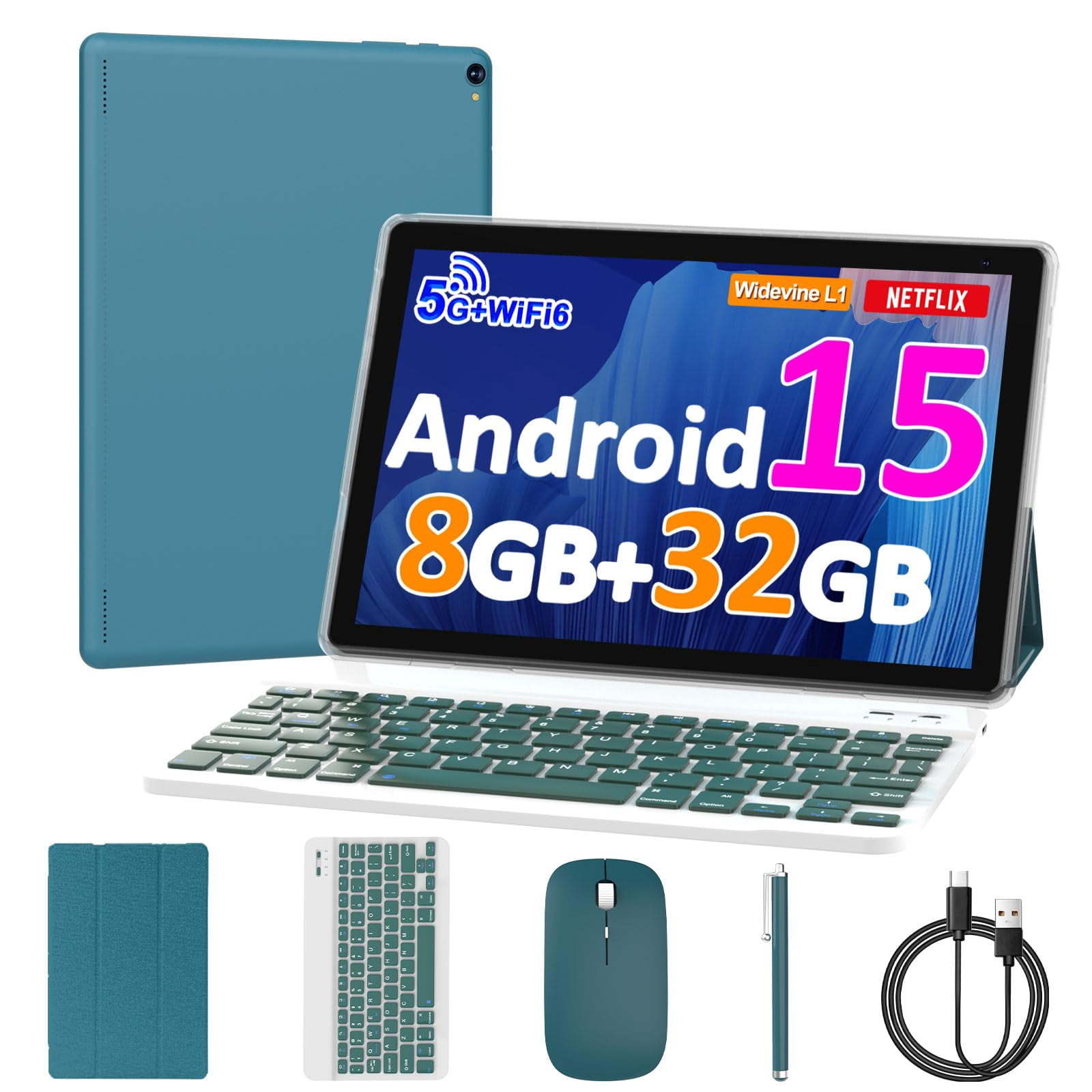 10 inch Android 15 Tablet, 8GB RAM 32GB ROM Powerful Quad-core CPU, 1280*800 Resolution Screen Tablet PC, 8MP Camera, 6000mAh Bat