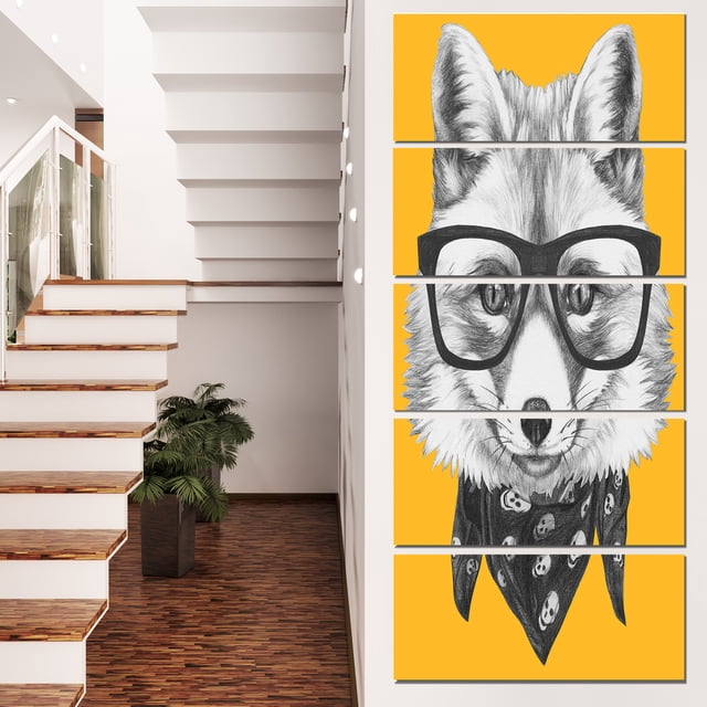 Funny Fox with Formal Glasses - Contemporary Animal Art Canvas