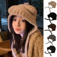 thumbnail image 2 of Ear Protection Lace-up Winter Hat Women Solid Color Bear Ear Decor Knitted Hat Daily Accessories, 2 of 10
