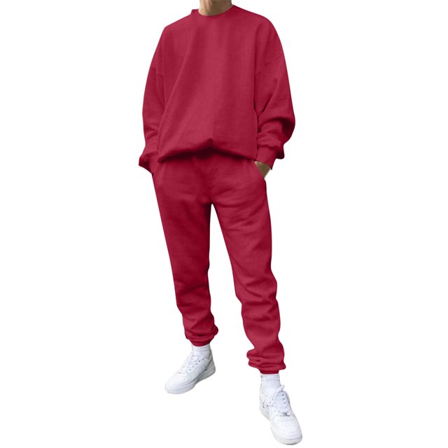 Kcodviy Male Casual Solid Two Pinstripe Pants and Vest Mens Piece Suit O Neck Mens Jacket off Shoulder Sleeve Sweatshirt Chalk Stripe Suit Drawstring Pocket Pants Set