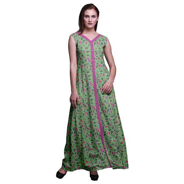 Bimba Robe Longue Décontractée à Imprimé Floral pour Femmes, Col en V, Sans Manches, Fente avant - Grande