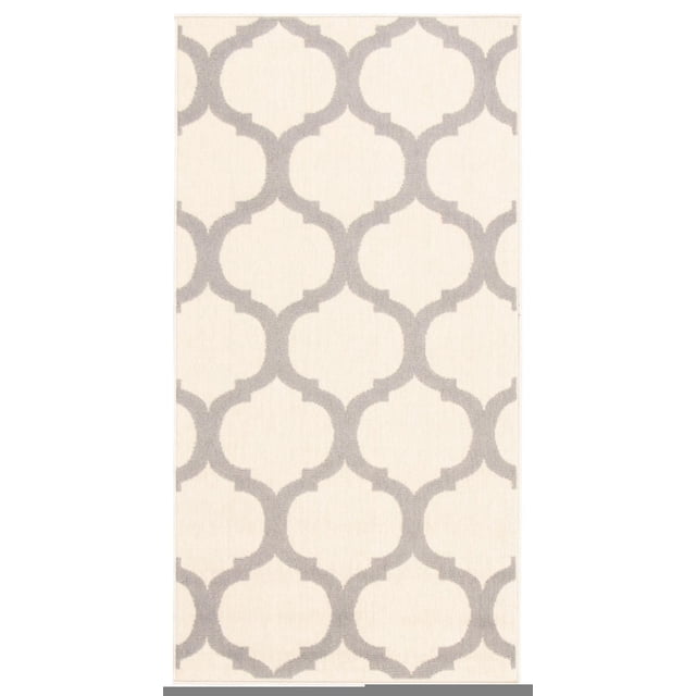 ECARPET Indoor/Outdoor for Balcony, Patio and Garden Cambridge light grey rug with a modern geometric trellis pattern and high-low 3D texture, suitable for use as an outdoor area rug on patios, balconies, or indoor living spaces.