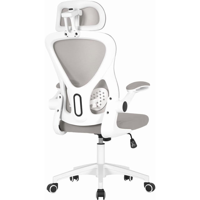 BestOffice Ergonomic High-Back Office Computer Chair, Adjustable Swivel Task Chair with Headrest & Flip-Up Armrests, Grey