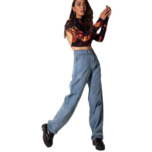 Opperiaya Hauts à Manches Longues Femme Imprimé Licol T-shirt Midriff-baring Blouse