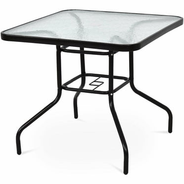 Costway 31.5" Patio Square Glass Top Table Steel Frame Dining Table Patio Furniture