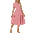thumbnail image 1 of INSPIRE CHIC Robe à Carreaux pour Femme d'Été avec Volants, Col en V, Décor de Boutons, Midi Fluide, TG, Rouge, 1 of 6
