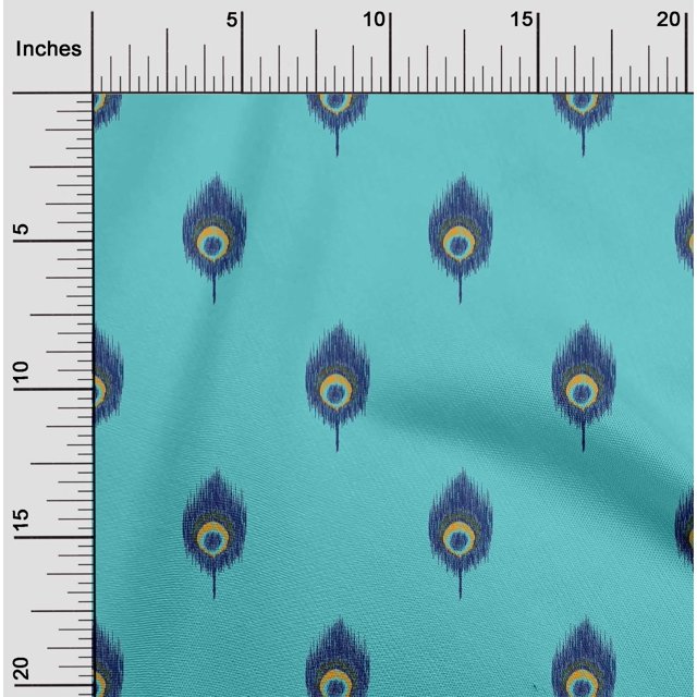 oneOone Cotton Poplin Fabric Peacock Feather Ikat Decor Fabric Printed BTY 56 Inch Wide