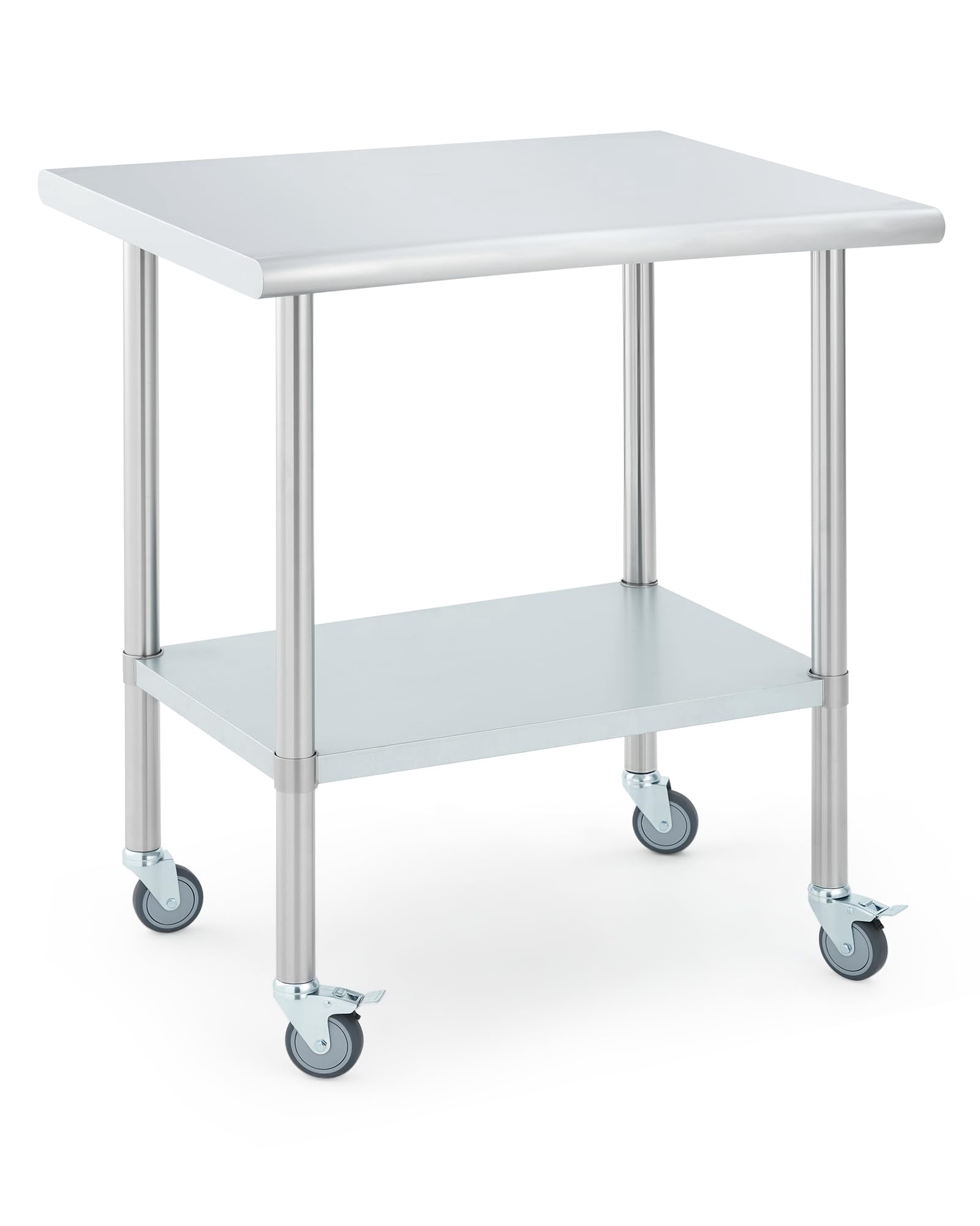 Table de Travail de Cuisine Commerciale 24x30 Pouces avec 4 Roulettes et Étagère Réglable sous, Table de Préparation Alimentaire en Métal Robuste pour Restaurant Garage Extérieur