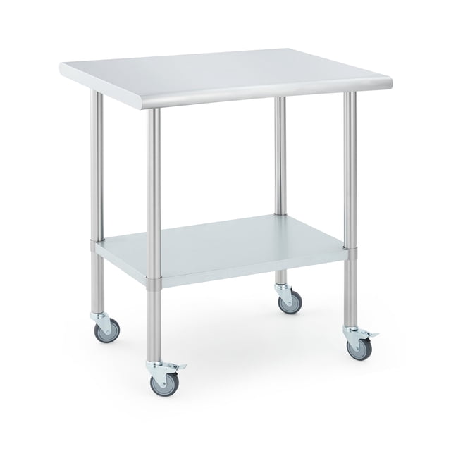 Table de Travail de Cuisine Commerciale 24x30 Pouces avec 4 Roulettes et Étagère Réglable sous, Table de Préparation Alimentaire en Métal Robuste pour Restaurant Garage Extérieur