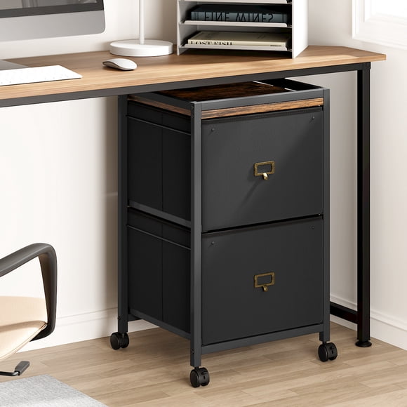 Efficient Mobile Fabric File Cabinet – 2 Drawers, Vertical Storage on Wheels, Fits A4/Letter Files, Under Desk Organizer & Printer Stand, classic color plate plus black cloth drawer 40*40*67