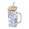 thumbnail image 1 of Heat Glass Drinking Cup with Lid and Straw 400ML Capacity Ideal for Iced Coffee Juice Milk and Various Cold Beverages Modern Handle Design for Home Bar Travel or Camping Use, 1 of 5