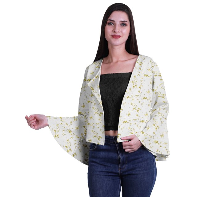 Moomaya Cardigan Boléro d'Été Court à Manches Évasées Intégrales Imprimé à devant Ouvert pour Femmes