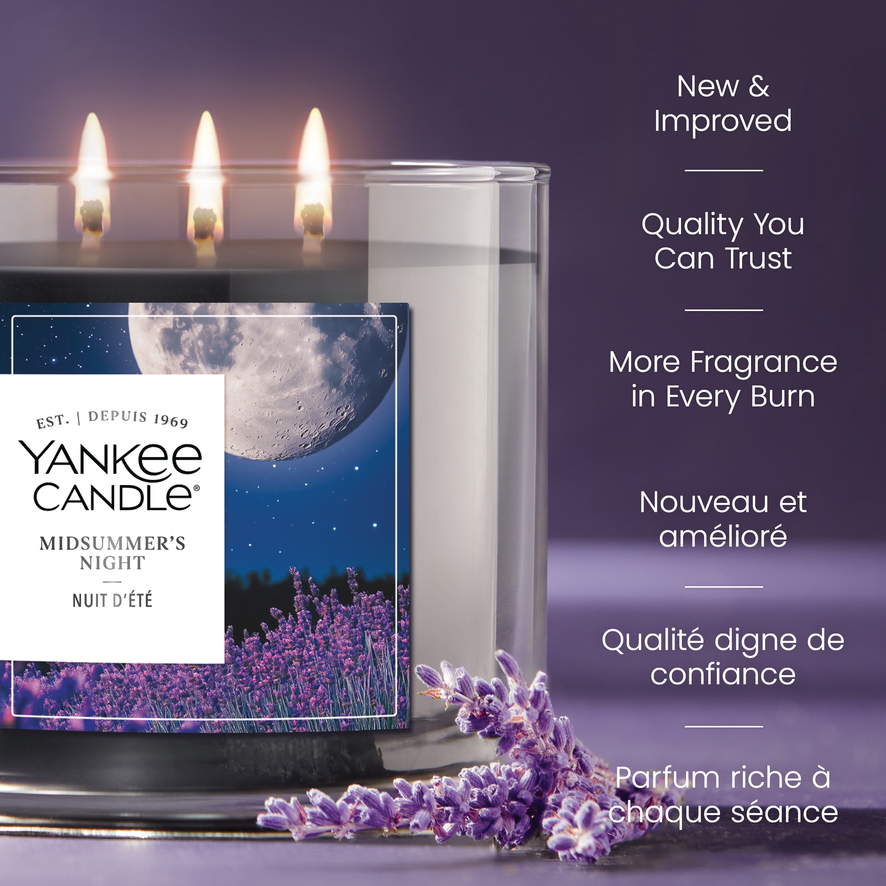 Bougie Yankee Candle en pot à 3 mèches, parfumée avec jusqu’à 40 heures de temps de combustion, mélange de cire de soya pour un parfum constant et durable