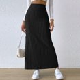 thumbnail image 2 of Women's High Waist Stretchy Rib Knit Split Slit Hem Midi Pencil Skirt, 2 of 6