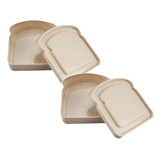 Oleegame 2PC Kids Snack Boxes For School Reusable Sandwich Containers Bread Snack Meals Plastic Shaped Food Storage Bread Boxes Beige