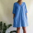thumbnail image 2 of QIPOPIQ Womens Dresses Robe Fumée à Étages Manches Courtes Ample Décontractée Dresses Col en V Robe d'Été Unie Dresses Offres 2023, 2 of 9