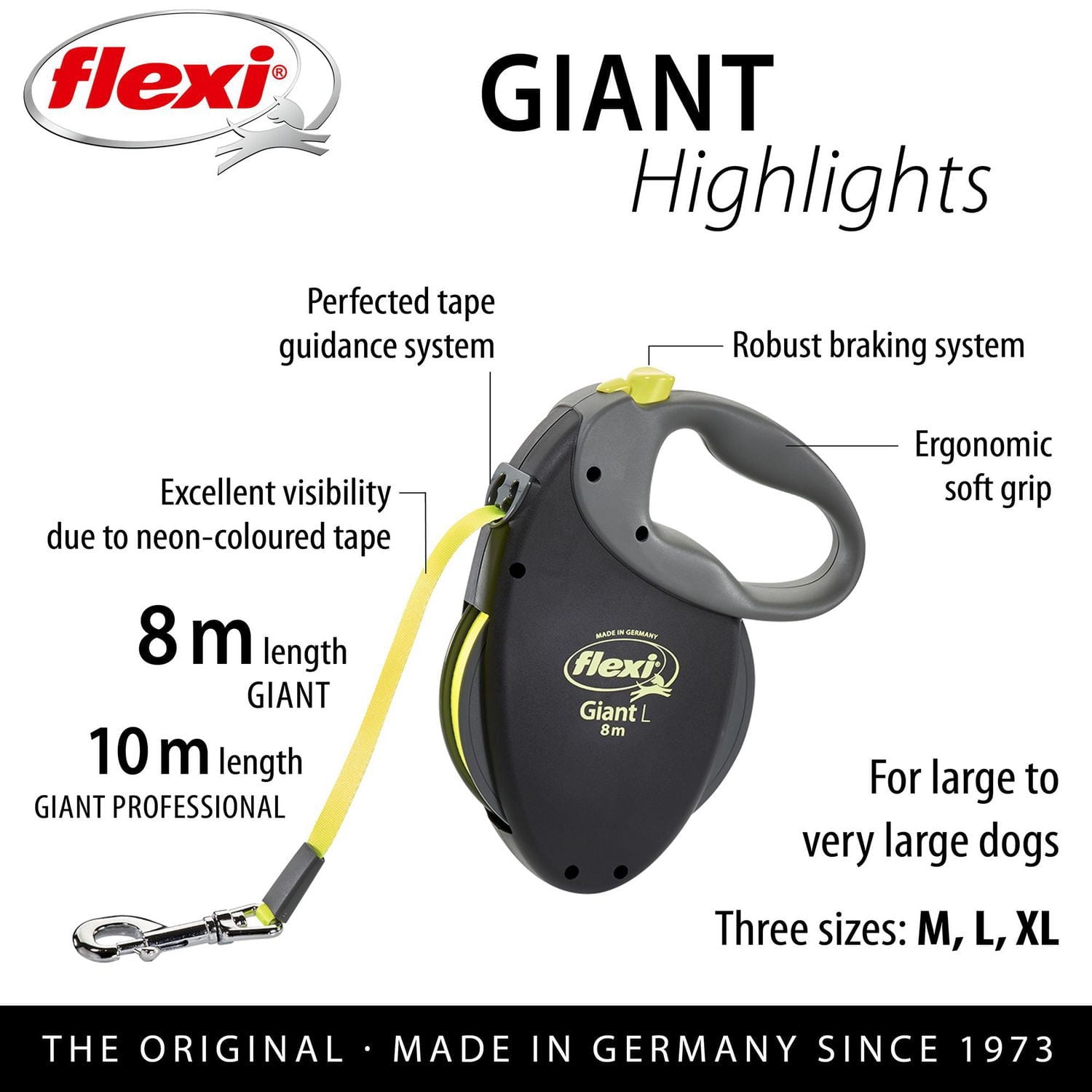 Flexi Giant Grand 8m Laisse à Ruban Rétractable pour Chien