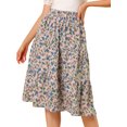 thumbnail image 1 of Unique Bargains Jupe Midi Décontractée à Imprimé Floral Évasée pour Femme, 1 of 6