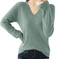thumbnail image 2 of asjyhkr Tops For Women Long Sleeve Knit Cotton V Neck Sweater Pullover Basic T Shirts Solid Color, 2 of 7