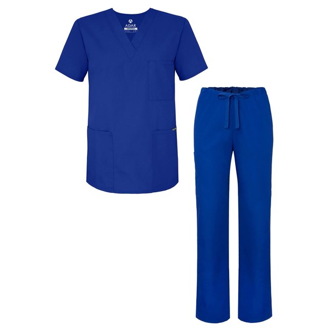 Adar Universal Unisex Scrub Set - Unisex V-Neck Scrub Top & Tapered Drawstring Scrub Pants