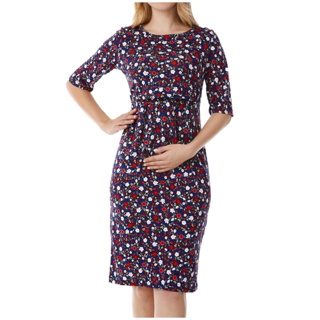 Penkiiy Robe d'Allaitement à Manches Courtes pour Femme Enceinte, Mode, Imprimé Floral, Vin P