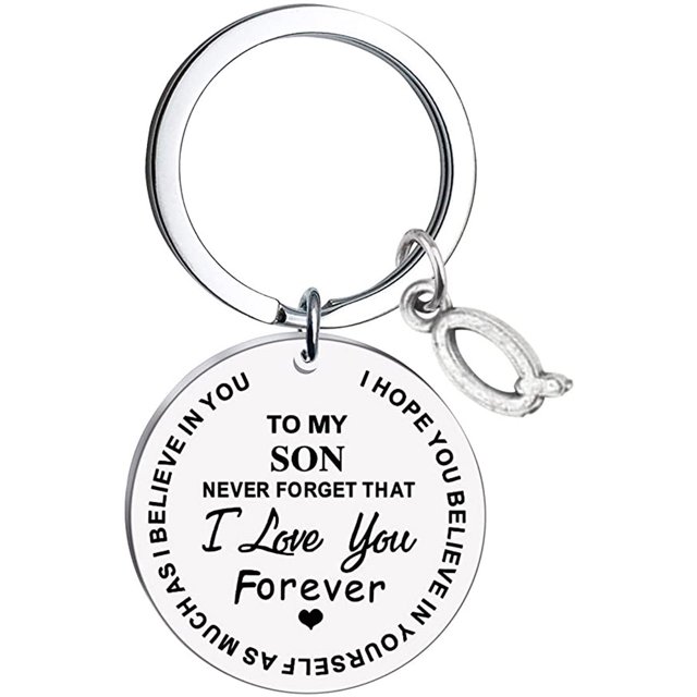 Heliisoer To My Son Message Keychain Stainless Steel Initial Last Name 26 Letter Family Inspirational Keychain Gift