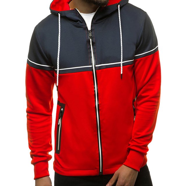 LUXUR Hommes Sweat-Shirt à Capuche à Capuche Sweat-Shirts Athlétique Cardigan Manches Longues Rouge L