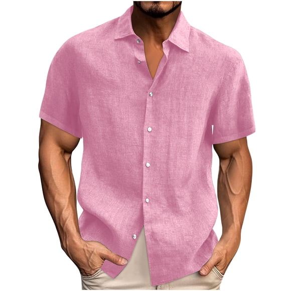 zfhfof Cotton Linen Shirts for Men Casual Lightweight Short Sleeve Button Down Shirts Summer Vacation Beach Shirt