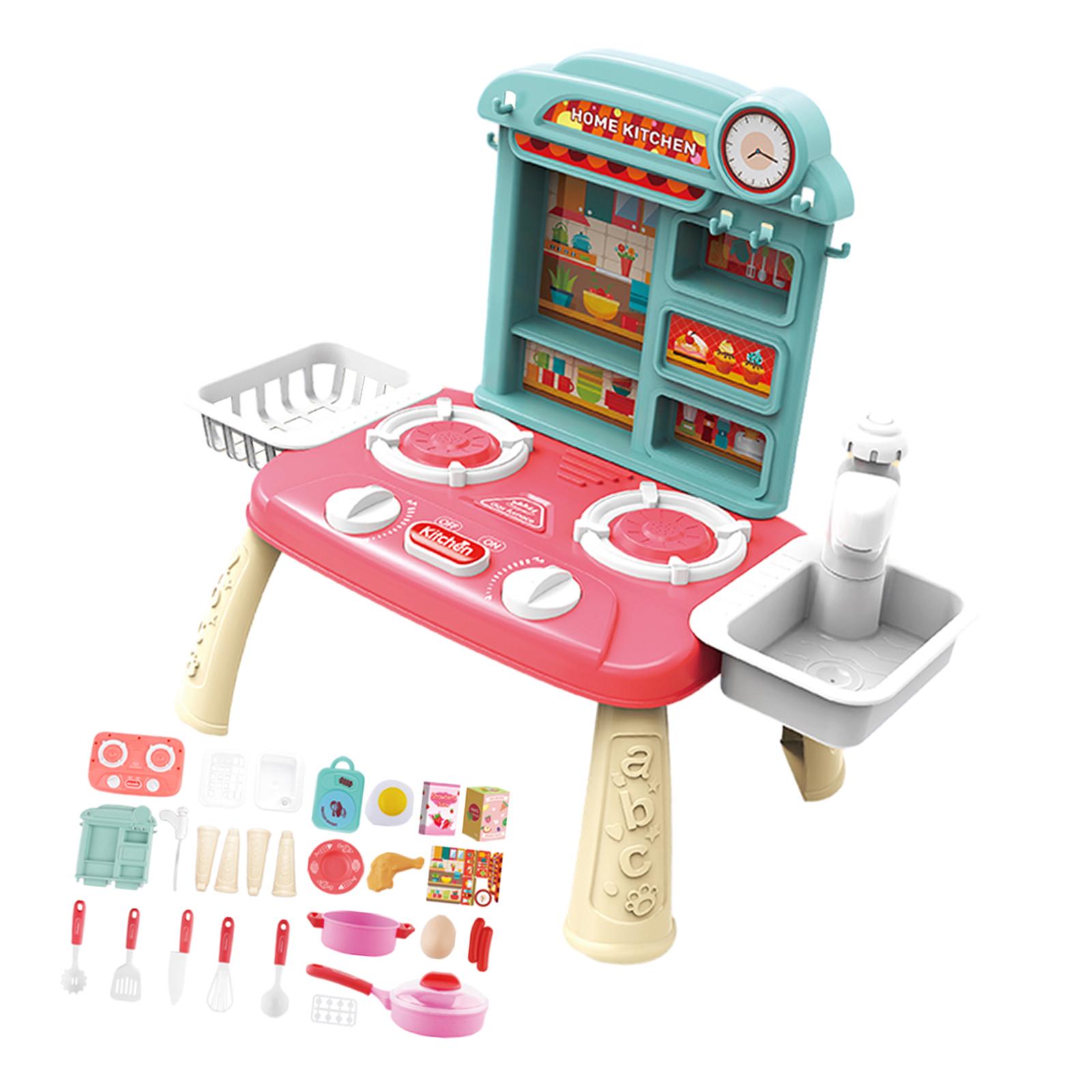 Kitchen Sink Toys Working Faucet and Dishes Playset Automatic Water Cycle System Pink