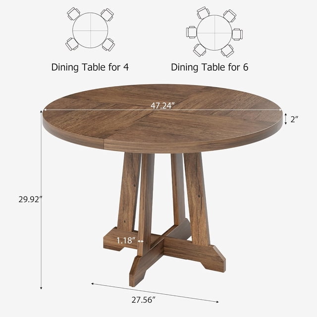 BeesClover Table de Salle à Manger Ronde de 47 Pouces - Table en Bois Robuste avec Base à Croisillons