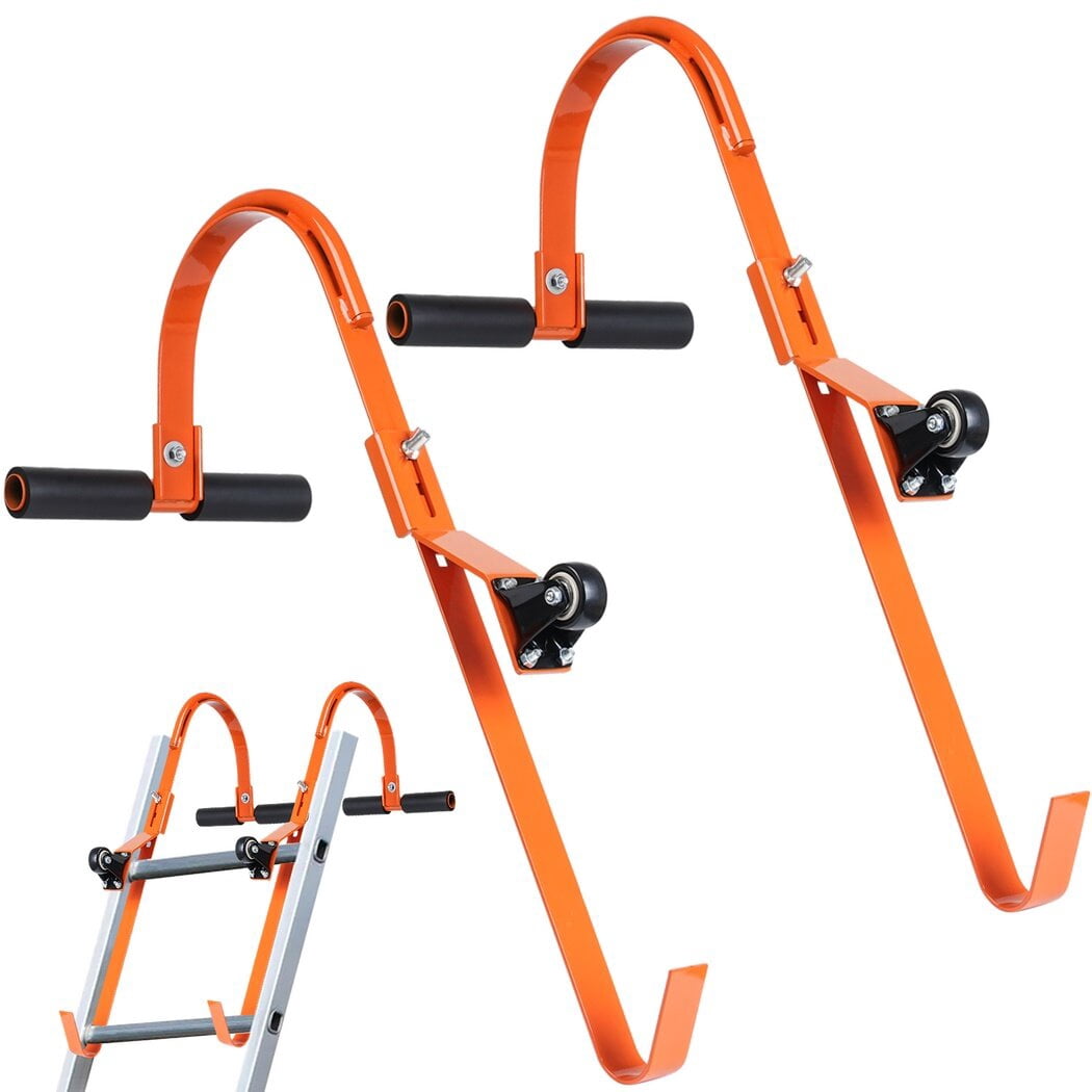 Ladder Roof Hooks, 2 Packs Heavy-Duty Alloy Steel Roof Step Ladder Hooks, Auxiliary Ladder Hooks for Safe Rooftop Access, with Wheels & Rubber Grip T-bars