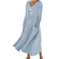 thumbnail image 1 of Pisexur Robe d'Automne pour Femme 2023 Robe en Coton et Lin à Manches Longues, Ligne A et Évasée, Maxi Longue, 1 of 5