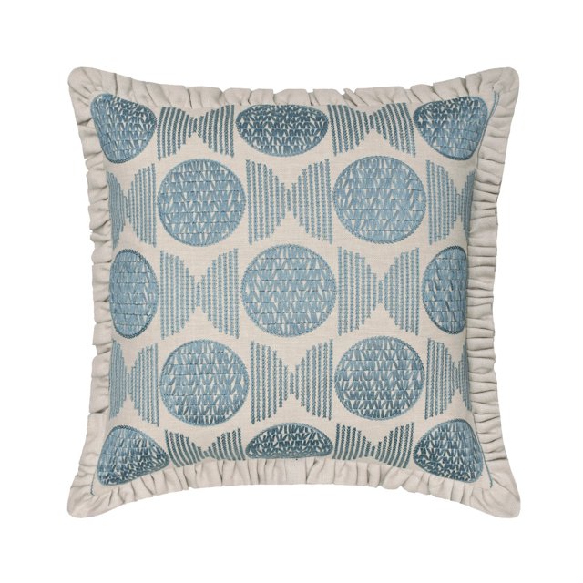Decorative Blue 22"x22" (55x55 cm) Throw Pillows, Linen Embroidery & Frills Throw Pillows For Couch, Abstract Pattern Contemporary Style - Alisa