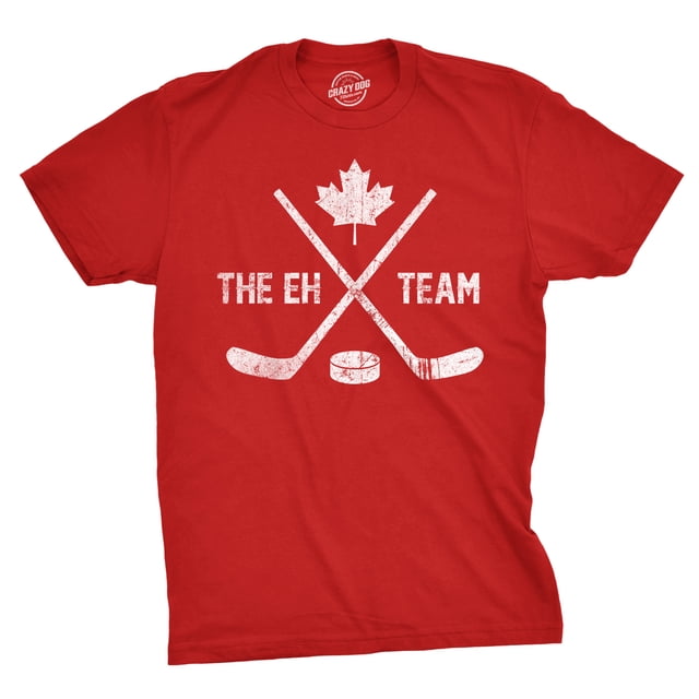 Mens The Eh Team Canadian Hockey Sticks Funny Canada Gift Cool Graphic Tee (Red) - S